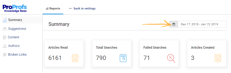 Customer portal help article reports