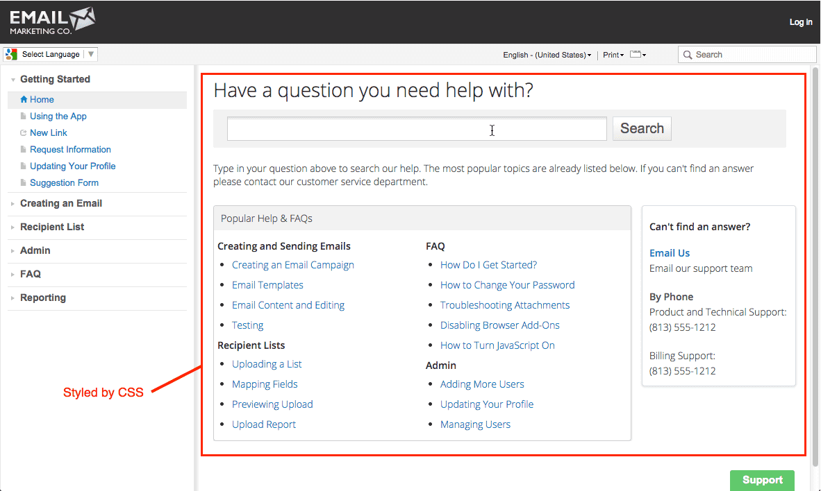 customization by css in knowledge base