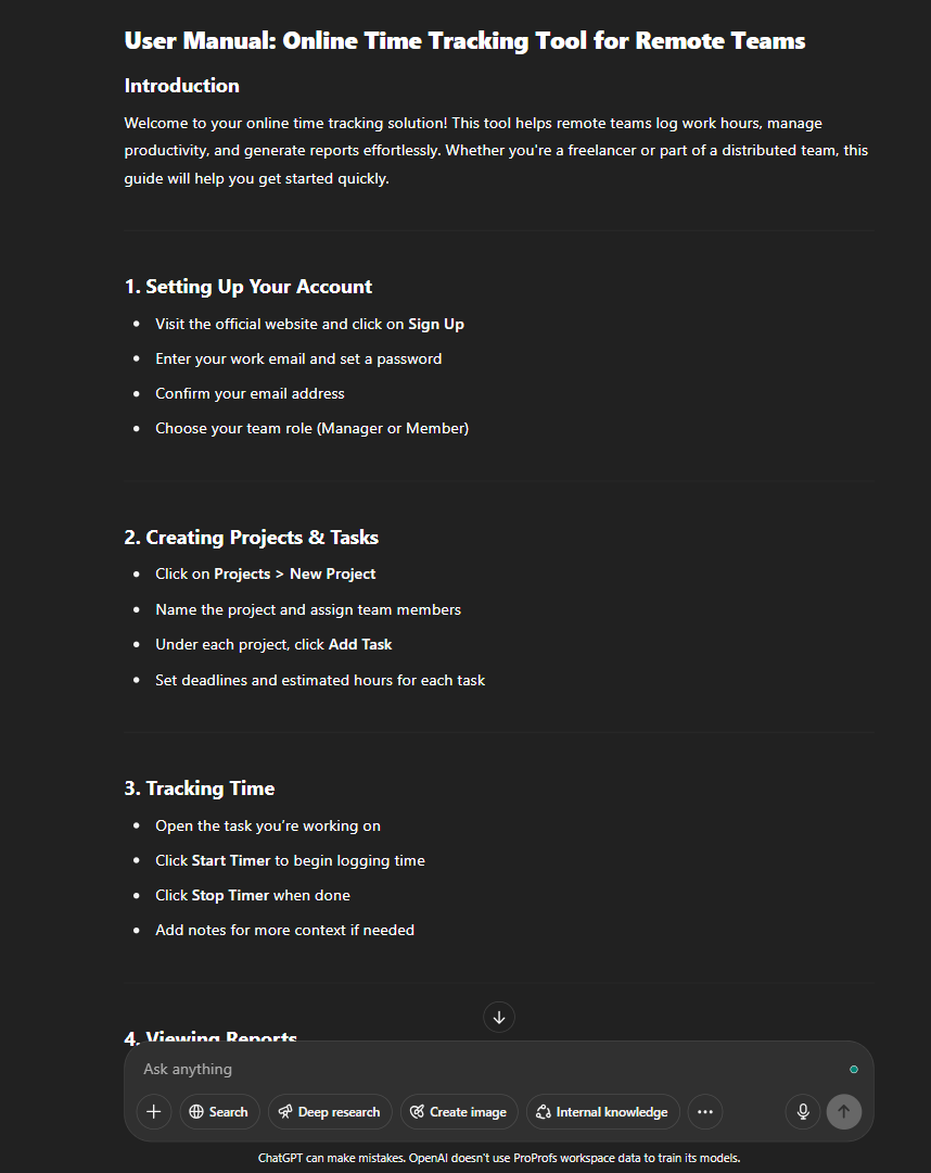 KB_Prompt Example for Free User Manual Creator